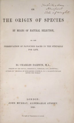 Item #001674 On The Origin of Species by Means of Natural Selection. Charles DARWIN