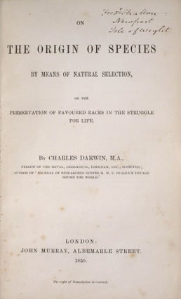 Item #001674 On The Origin of Species by Means of Natural Selection. Charles DARWIN