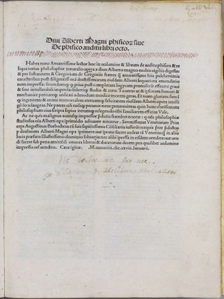 Phisicorum siue De phisico auditu libri octo / Aureus liber Methaphisice & Diuisus in libros / De Anima libri tres. De Intellectu et Intelligibili libri duo / Liber methaurorum / Liber de generatione et corruptione / De mineralibus liber / De cel