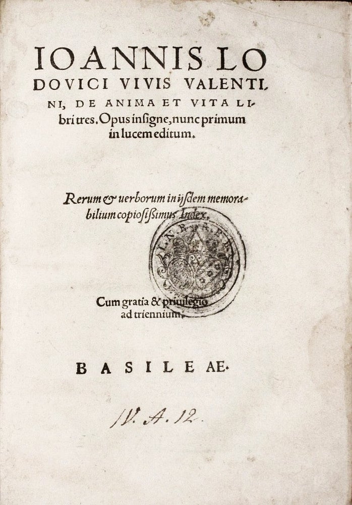 Item #001826 De anima et vita libri tres. Joannes Ludovicus VIVES.