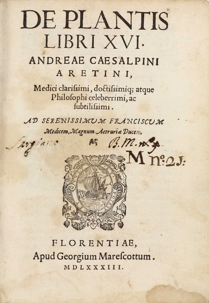 Item #001852 De plantis libri XVI. Andrea CESALPINO, Andreas CAESALPINUS.