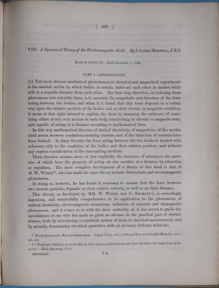Item #001877 A Dynamical Theory of the Electromagnetic Field. James Clerk MAXWELL