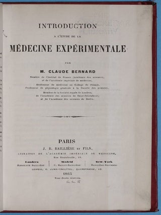 Introduction &agrave; l'&eacute;tude de la m&eacute;decine experimentale.