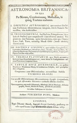 Item #001970 Astronomia Britannica: in qua per novam concinnioremq[ue] methodum hi quinq[ue]...