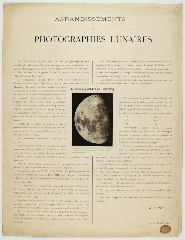 Item #002208 Agrandissements de Photographies Lunaires. Wilhelm PRINZ.