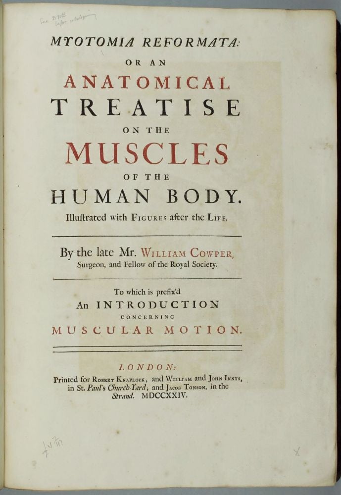 Item #002224 Myotomia Reformata: Or an Anatomical Treatise on the Muscles of the Human Body. Illustrated with Figures After the Life... To Which is Prefix'd an Introduction Concerning Muscular Motion. William COWPER.