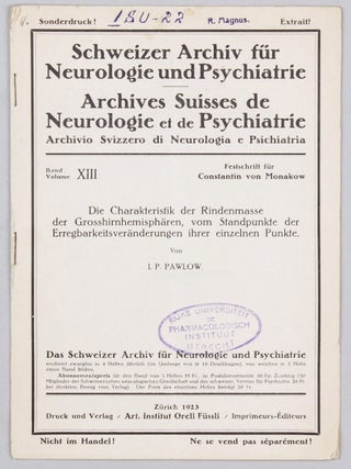 Four rare offprints, including one presentation copy, by PAVLOV from the Norman library.