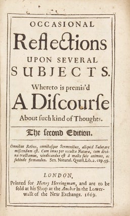 Item #002492 Occasional Reflections upon several Subjects. Whereto is premis'd a Discourse about...