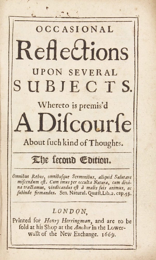 Item #002492 Occasional Reflections upon several Subjects. Whereto is premis'd a Discourse about such Kind of Thoughts. Robert BOYLE.