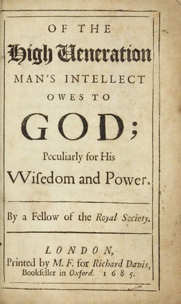 Item #002493 Of the high Veneration Man's Intellect owes to God; peculiarly for his Wisdom and...