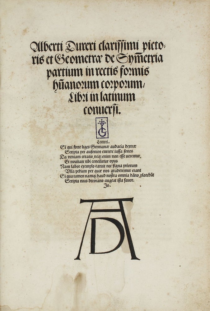 Item #002588 De Symmetria partium in rectis formis humanorum corporum, Libri in Latinum conversi (per J. Camerarium). Albrecht DÜRER.