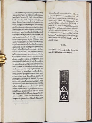 Scriptores rei Militaris. Four parts in one: I. FRONTINUS, Sextus Julius. De re militari (Strategematicon). 10 July 1495; II.VEGETIUS, Flavius. De re militari, n.d.; III.AELIANUS. De ins truendis aciebus, 16 Nov. 1495; IV.MODESTUS. De vocabulis rei militaris. n.d. (General colophon) 17 Jan. 1496.