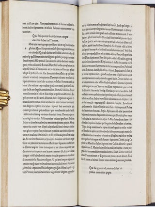 Scriptores rei Militaris. Four parts in one: I. FRONTINUS, Sextus Julius. De re militari (Strategematicon). 10 July 1495; II.VEGETIUS, Flavius. De re militari, n.d.; III.AELIANUS. De ins truendis aciebus, 16 Nov. 1495; IV.MODESTUS. De vocabulis rei militaris. n.d. (General colophon) 17 Jan. 1496.