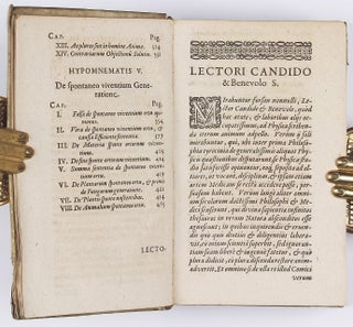 Hypomnemata Physica. I. De rerum naturalium principiis. II. De occultis qualitatibus. III. De atomis et mistione. IV. De generatione viventium. V. De spontaneo viventium ortu. Five parts in one volume.