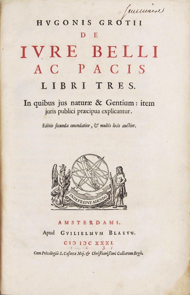 Item #002622 De jure belli ac pacis libri tres. Editio secunda emendatior, & multis locis auctior. Hugo GROTIUS.