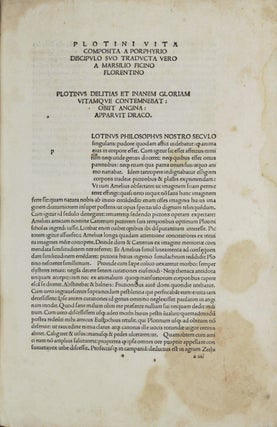 Item #002672 [Opera]. Prohemium Marsilii Ficini Florentini in Plotinum ad Magnanimum Laurentium...