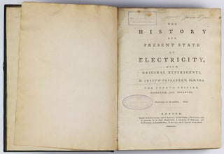 James Prescott Joule's copy bearing his signature: The History and Present State of Electricity, with Original Experiments. The fourth edition, corrected and enlarged.
