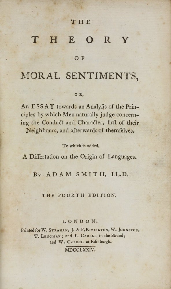 Item #002793 The Theory of Moral Sentiments. . . To which is added a dissertation on the origin of languages. Adam SMITH.
