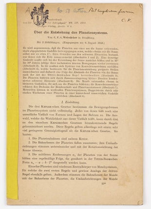 Item #002796 Über die Entstehung des Planetensystems. pp. 319-355. Carl Friedrich von...