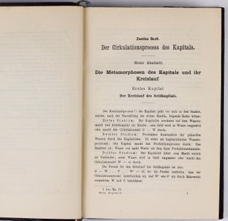 Das Kapital, Kritik der politischen Oekonomie. Vol. I: Der Produktionsprocess des Kapitals. Vol. II: Der Zirkulationsprocess des Kapitals (edited by Friedrich Engels).