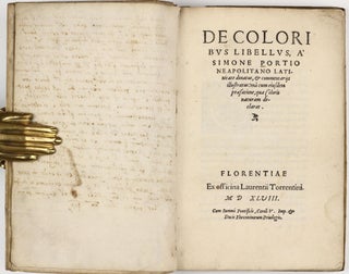 De coloribus libellus, a Simone Portio Neapolitano latinitate donatus, & commentariis illustratus: una cum eiusdem praefatione, qua coloris naturam declarat.