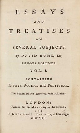 Item #002955 Essays and Treatises on several subjects. David HUME