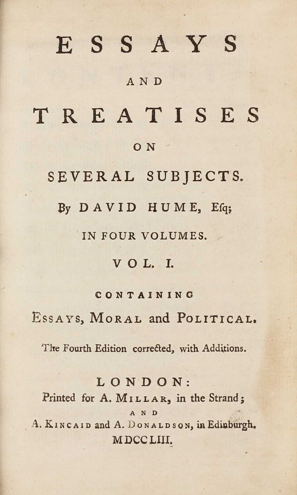 Item #002955 Essays and Treatises on several subjects. David HUME.