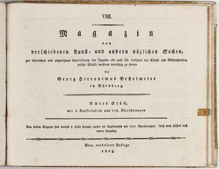 Systematisches Verzeichnis eines Magazins von verschiedenen Kunst- und andern nüzlichen Sachen, zur lehrreichen und angenehmen Unterhaltung der Jugend, als auch für Liebhaber der Künste und Wissenschaften...