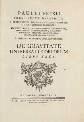 Item #003033 De gravitate universali corporum libri tres. Paolo FRISI