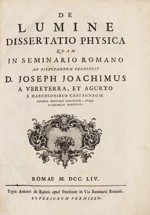 Item #003041 De lumine dissertatio physica quam in seminario Romano. . . / Synopsis physicae...