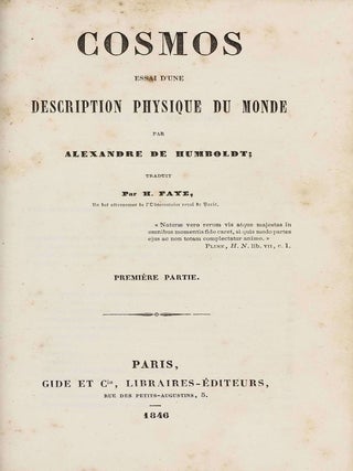 Cosmos, essai d'une description physique du monde. Traduit par H. Faye. First two (of four) volumes.