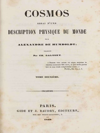 Cosmos, essai d'une description physique du monde. Traduit par H. Faye. First two (of four) volumes.