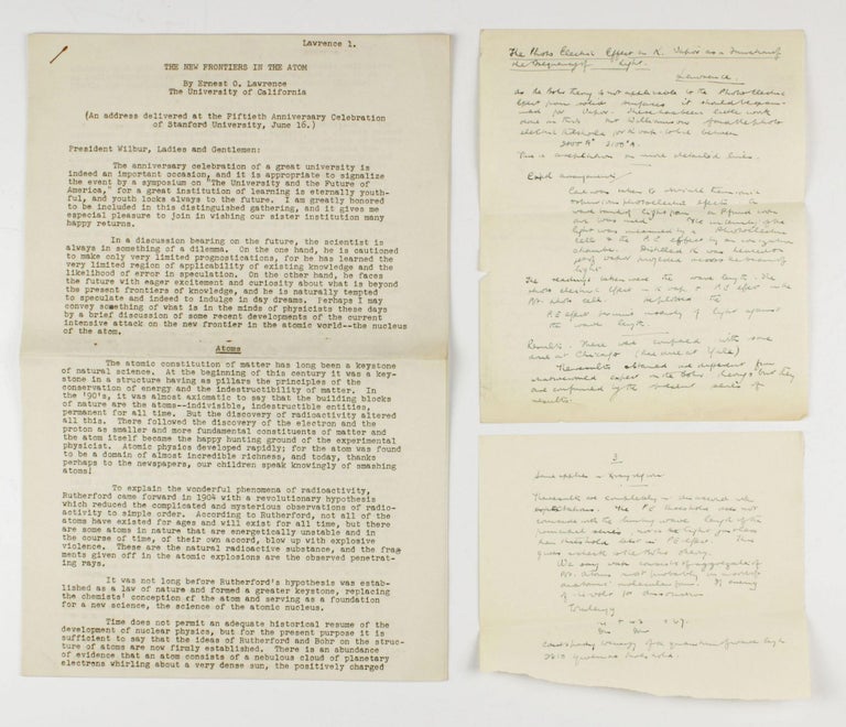 Item #003168 A collection of 10 offprints, journal issues, manuscripts and notes by Ernest O. Lawrence (Nobel Prize 1939) and co-workers, published between 1925 and 1941. Ernest Orlando LAWRENCE.