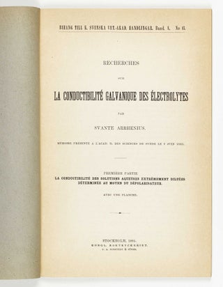 Recherches sur la conductibilite galvanique des electrolytes. Two volumes.