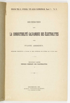 Recherches sur la conductibilite galvanique des electrolytes. Two volumes.