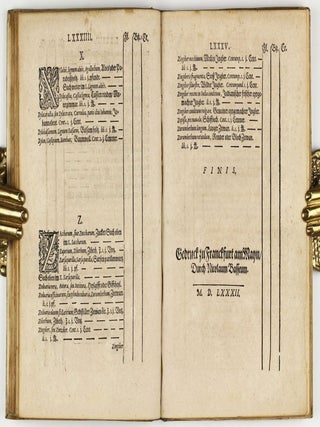 Catalogus oder Register, aller Apoteckischen Simplicien und Compositen, so in den beyden Messen, zu Franckfurt am Mayn, durch die Materialisten, Kauffleut, Wuertzeltraeger und Krautler, auch durch die Apotecker daselbst verkaufft werden. Allen Apoteckern, Materialisten, Kauffleuten, Wuertzkraemern.