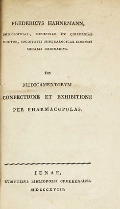 Item #003187 De medicamentorum confectione et exhibitione per pharmacopolas. Friedrich HAHNEMANN