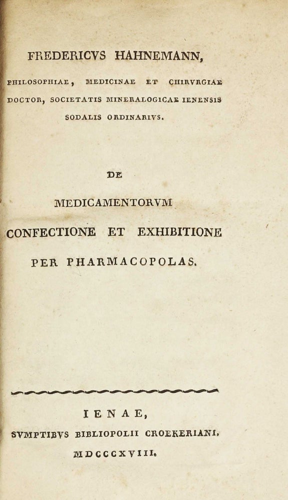 Item #003187 De medicamentorum confectione et exhibitione per pharmacopolas. Friedrich HAHNEMANN.
