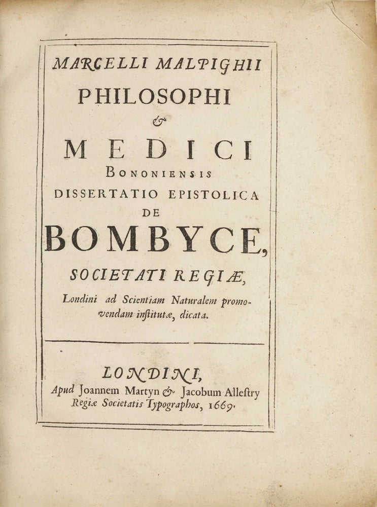 Item #003214 Dissertatio epistolica de bombyce. Marcello MALPIGHI.