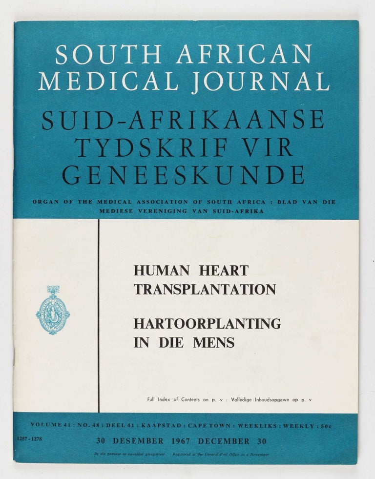 Item #003243 A human cardiac transplant: The interim report of a successful operation performed at Groote Schuur Hospital, Cape Town. Christiaan BARNARD.