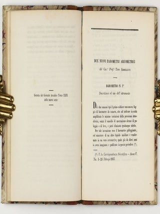 Un nuovo barometro moltiplicatore-idrargiro-statico / Due nuovi barometri / L'unita? delle forze fisiche: saggio di filosofia naturale del p. Angelo Secchi / Le comete : memoria del prof. Tito Armellini letta il di 28 luglio 1861 / Due nuovi barometri areometrici. Estratto dal Bulletttino nautico e geogradico di Roma / Acquidotto di sezze e di bassiano. Estratta dal fascicolo 396 della Civiltà Cattolica.