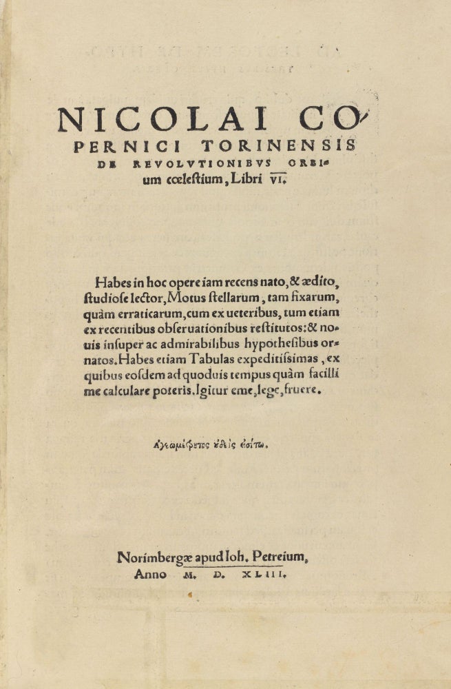 Item #003298 De revolutionibus orbium coelestium, libri VI. Nicolaus COPERNICUS.
