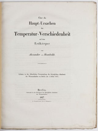 Item #003320 Über die Haupt-Ursachen der Temperatur-Verschiedenheit auf dem Erdkörper . . ....