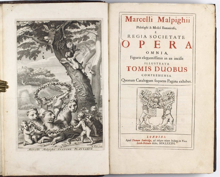 Item #003321 Opera omnia : figuris elegantissimis in æs incisis illustrata / Opera posthuma, figuris aenis illustrata. Quibus praefixa est Ejusdem vita à seipso scripta. Marcello MALPIGHI.