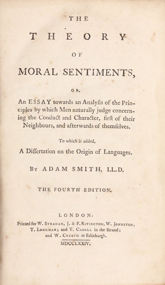 Item #003388 The Theory of Moral Sentiments... To which is added a dissertation on the origin of languages. Adam SMITH.