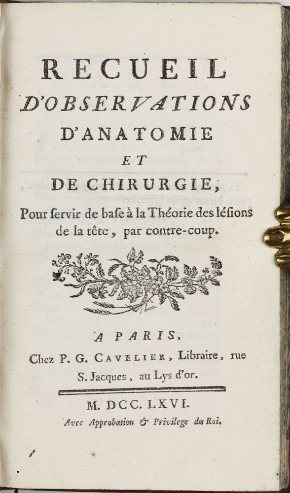 Item #003405 Recueil d'observations d'anatomie et de chirurgie, pour servir de base a la theorie des lesions de la tete, par contre-coup. Antoine LOUIS.