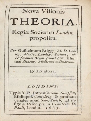 Item #003450 Nova visionis theoria. Regiae societati Londin. proposita. Editio altera. William...
