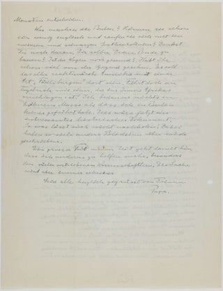 Autograph letter in German signed ('Papa') to his son Hans Albert, n.p., 11 October 1938.