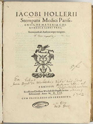 Opus chyrurgicum, warhaffte unnd vollkomne Wundartznei ...; darinn begriffen wie die Wunden, offnen Schäden, Gewächs, Gebresten, Frantzosen, Blatern, Beulen, Lähmi, allerley Zufäll unnd Kranckheiten, auch kalter und warmer Brandt, Fistel und Wolff ... curiert werden sollend / Die grosz Chirurgei, oder volkommene Wundtartzenei; chirurgischen Handtwirckung eigentlicher Bericht, und Inhalt alles so der Wundartznei angehörig; mit künstlicher Fürmalung, klarer Beschreibung . . . aller hierzu dienlicher und gebreuchlicher Instrument oder Ferrament / De Materia chirurgica libri tres, recens aucti authore atque recogniti.