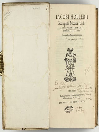Opus chyrurgicum, warhaffte unnd vollkomne Wundartznei ...; darinn begriffen wie die Wunden, offnen Schäden, Gewächs, Gebresten, Frantzosen, Blatern, Beulen, Lähmi, allerley Zufäll unnd Kranckheiten, auch kalter und warmer Brandt, Fistel und Wolff ... curiert werden sollend / Die grosz Chirurgei, oder volkommene Wundtartzenei; chirurgischen Handtwirckung eigentlicher Bericht, und Inhalt alles so der Wundartznei angehörig; mit künstlicher Fürmalung, klarer Beschreibung . . . aller hierzu dienlicher und gebreuchlicher Instrument oder Ferrament / De Materia chirurgica libri tres, recens aucti authore atque recogniti.